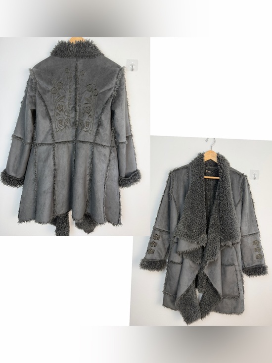Biya Jackets & Blazers - Johnny Was BIYA Shearling Faux Suede Embroidered Coat Hippie Boho XS Long Jacket